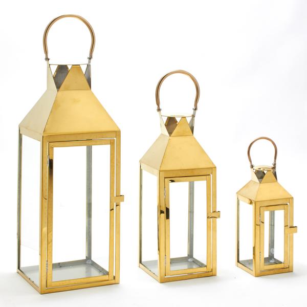 Metal Lanterns 3 Piece Set Gold