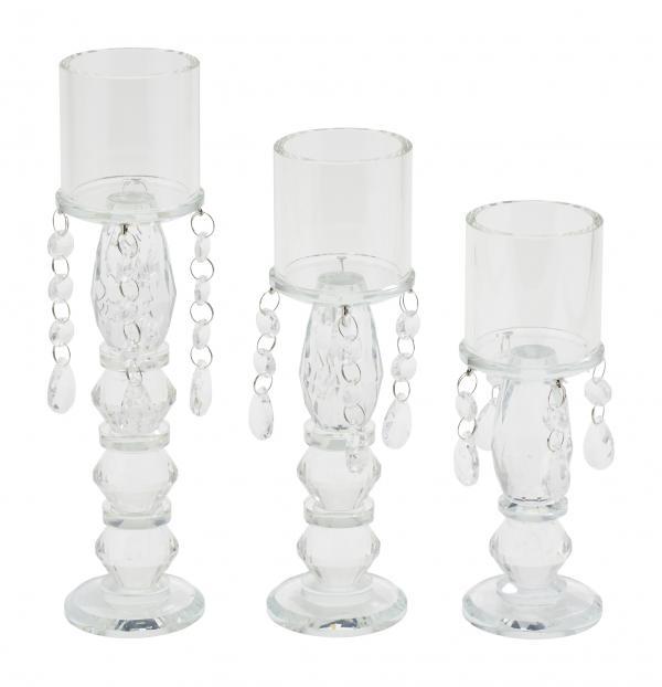 DECOSTAR™ 3 Piece Crystal Candle Holder Set Clear