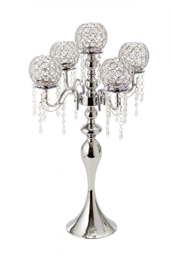 DECOSTAR™ 27½in 5 Arm Crystal Metal Candle Holder Silver