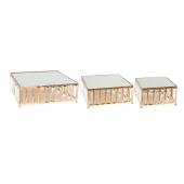Metal Square Crystal Embellished Cake Stand With Mirror Top 3pc/set - Gold