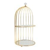 2 Layer Birdcage Cake Stand With Mirror 15½" - Gold