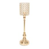 Metal Crystal Beaded Votive Candle Holder 19¼" - Gold