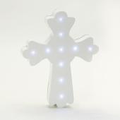 Decostar™ Wooden LED Marquee Cross 11 3/4" - White