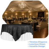 Black Accordion Crushed Taffeta - Square / Round / Rectangular Table Topper/Overlay