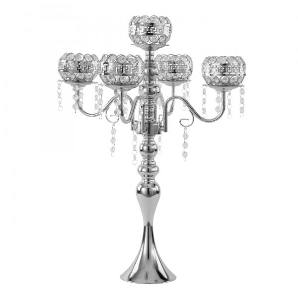 Crystal Candelabra Globe Seville, Five Arm 25 Silver