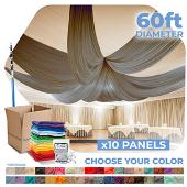 10 Panel Kit - Prefabricated Complete Ceiling Drape Kit - 60ft Diameter - Select Drop, Fabric & Color!