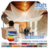 12 Panel Kit - Prefabricated Complete Ceiling Drape Kit - 20ft Diameter - Select Drop, Fabric & Color!