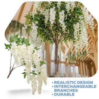 Artificial Wisteria Branch  White | Interchangeable Branch for ModTree  Collection Trees