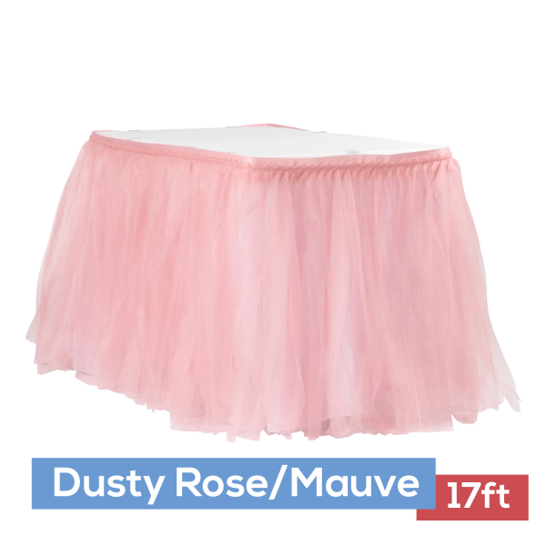 Sheer Tulle Tutu Table Skirt 17ft long Dusty Rose/Mauve