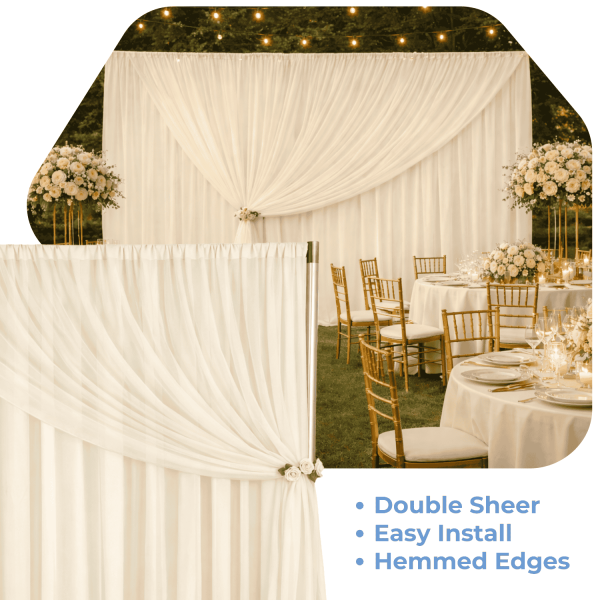 Beige Double Sheer Backdrop Drape – 10ft Height x 10ft Wide Chiffon ...
