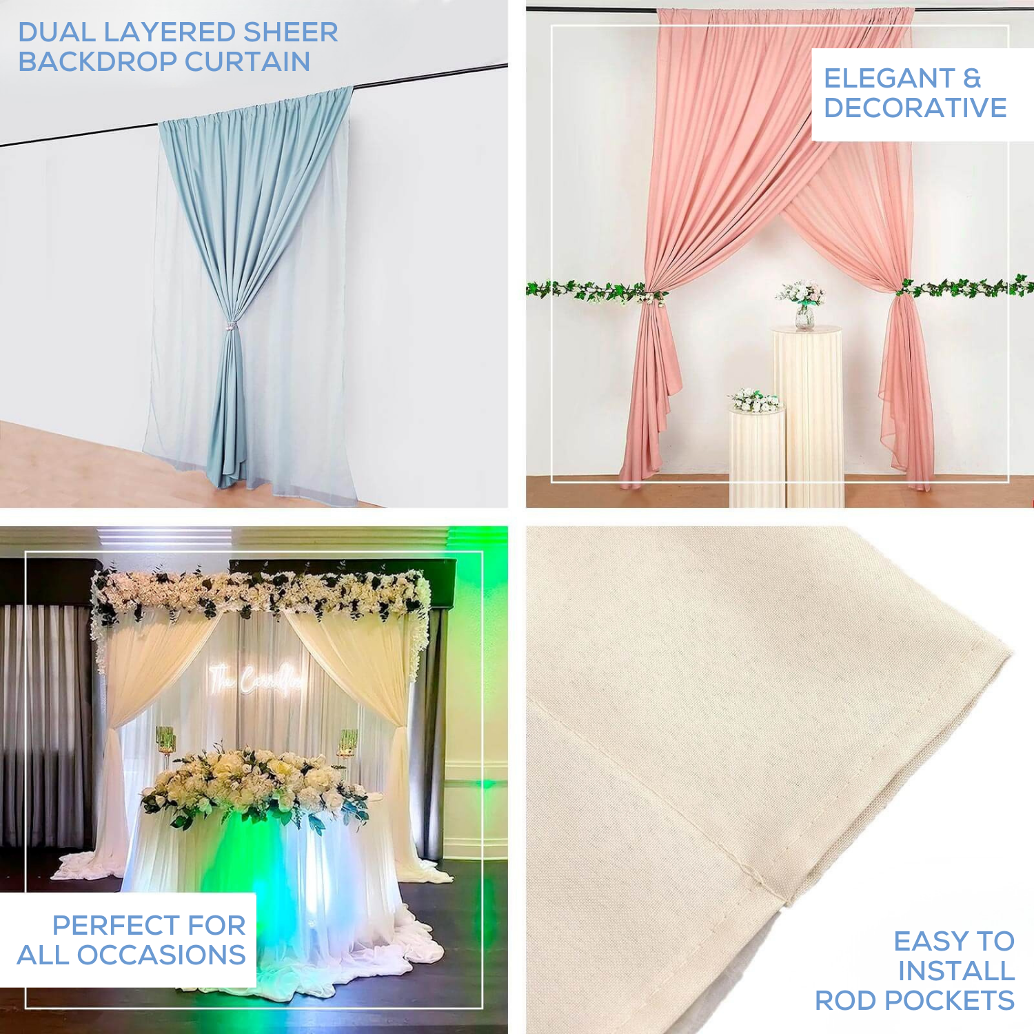 Two Layer Drapery White Double Sheer Backdrop Drape – 10ft Height x 10ft Wide Chiffon ...