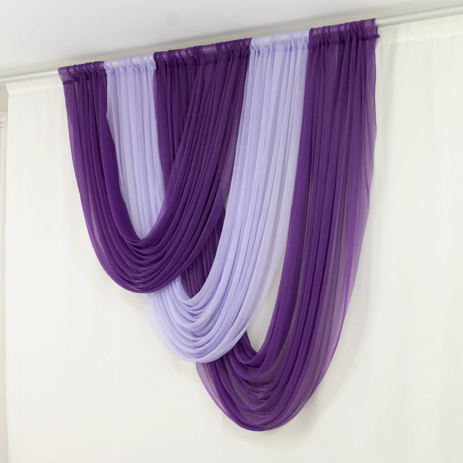 Lavender Lilac Sheer Chiffon Valance Curtain – Curved Backdrop Swag Topper  with Rod Pocket (4ft Wide x 4ft, 5ft, 6ft Height Options), image size:1500x1500