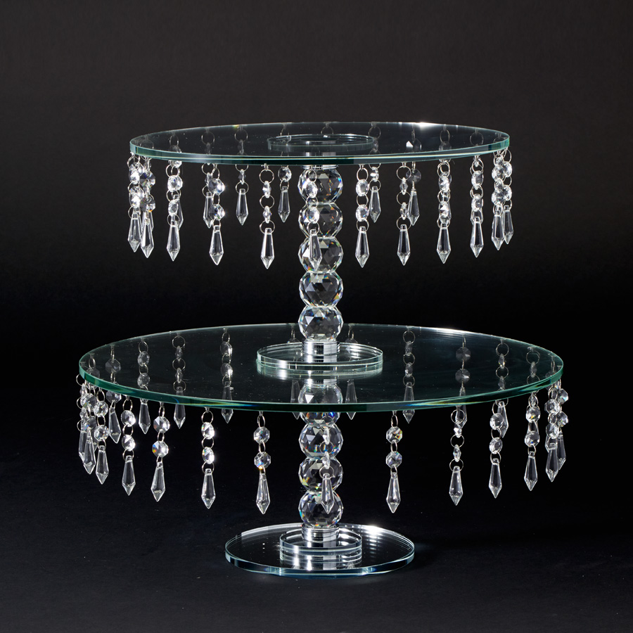 Decostar™ Crystal Beaded 2 Tier Clear Glass Cake Stand 15½