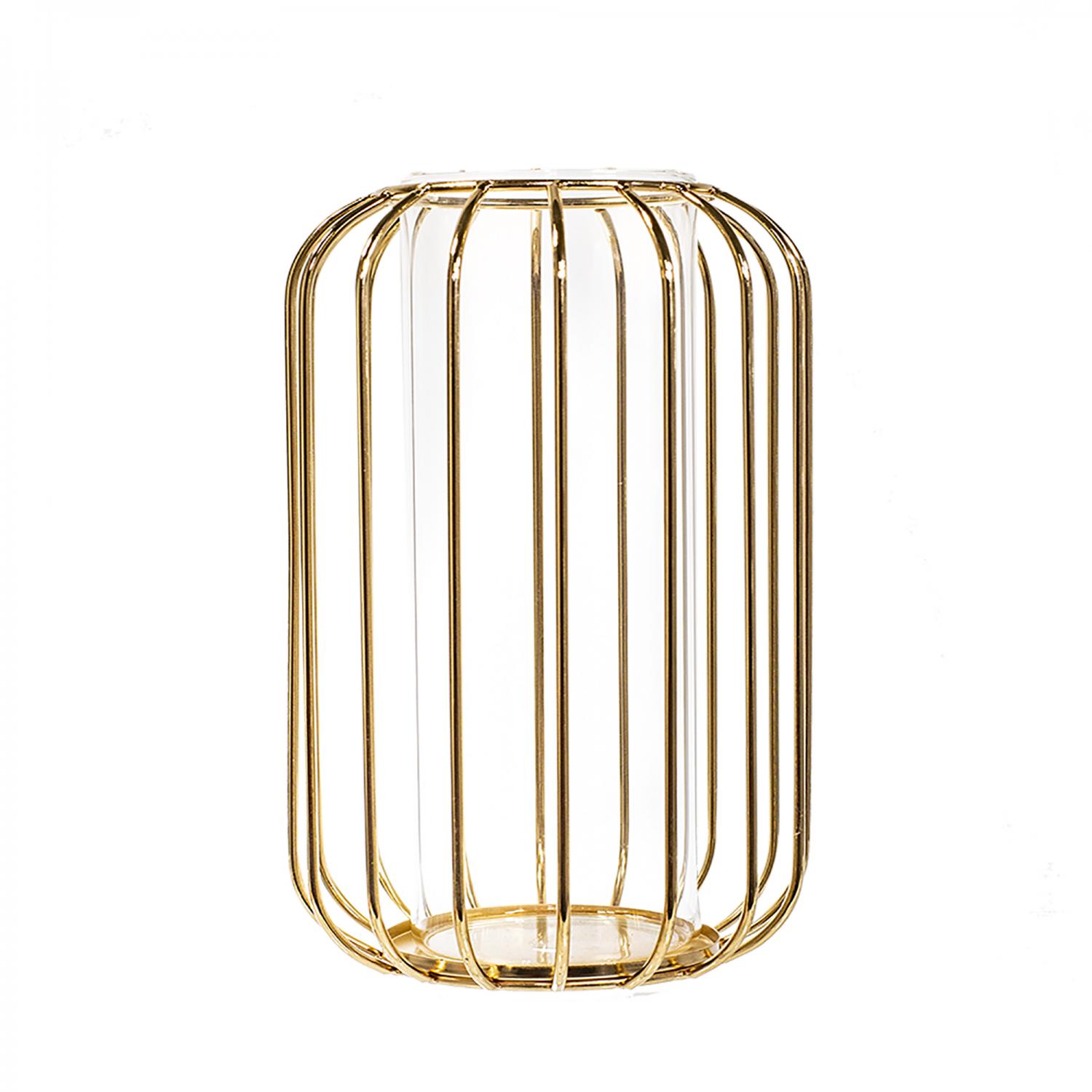 DECOSTAR™ 10in Glass Vase With Metal Frame Gold