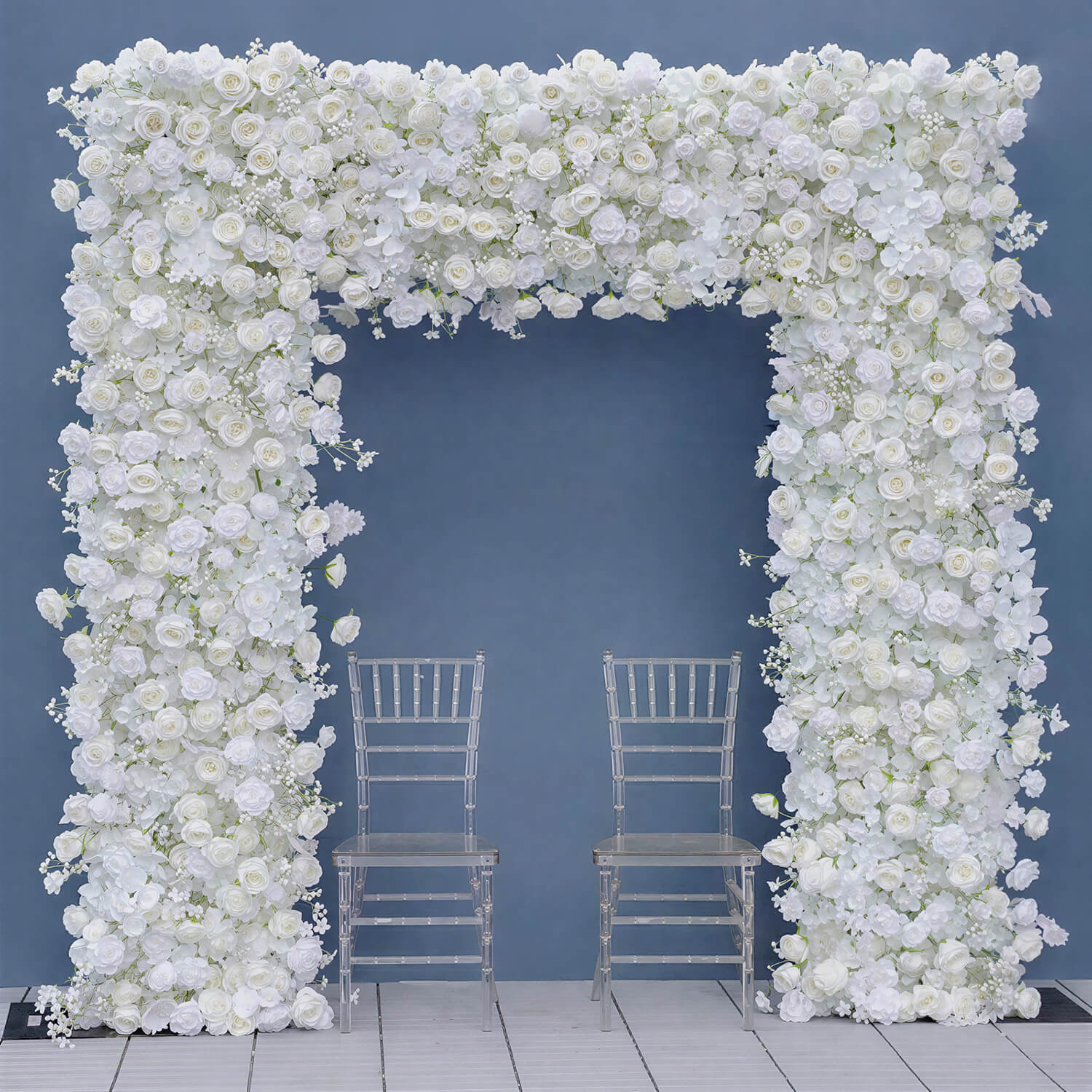 8ft LUXE White Rose, Hydrangea, Orchid & Baby's Breath Mixed
