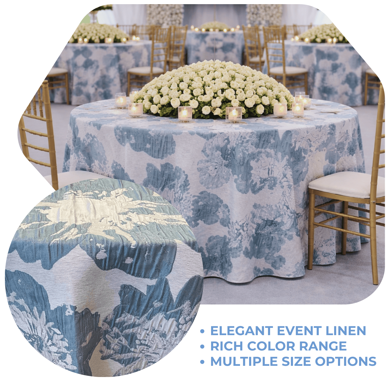 Azure Botanica Jacquard Tablecloth - Multiple Size Options