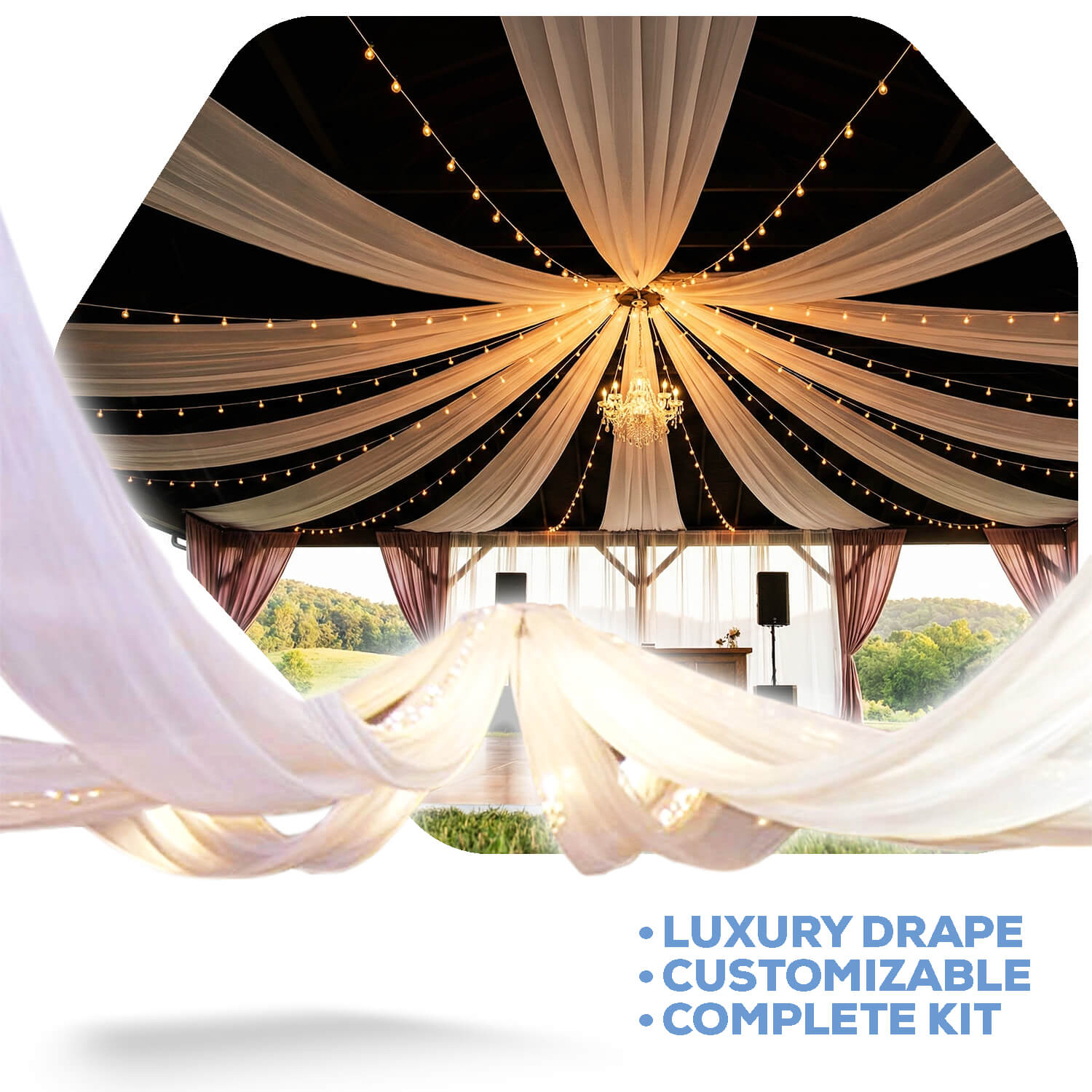 12-Panel Starburst 40ft Ceiling Draping Kit (82 Feet Wide)