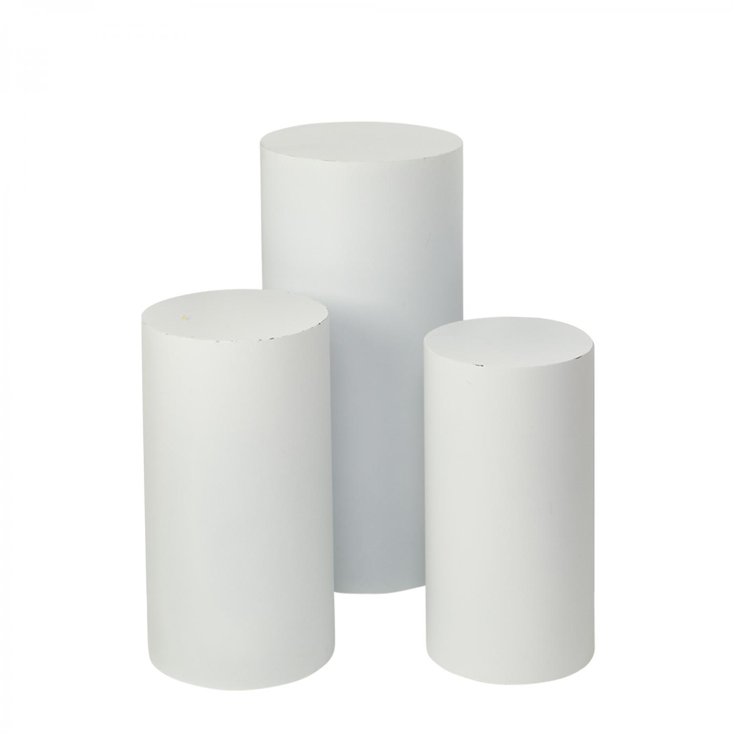Metal Cylinder Pedestals Display 3pc/set White