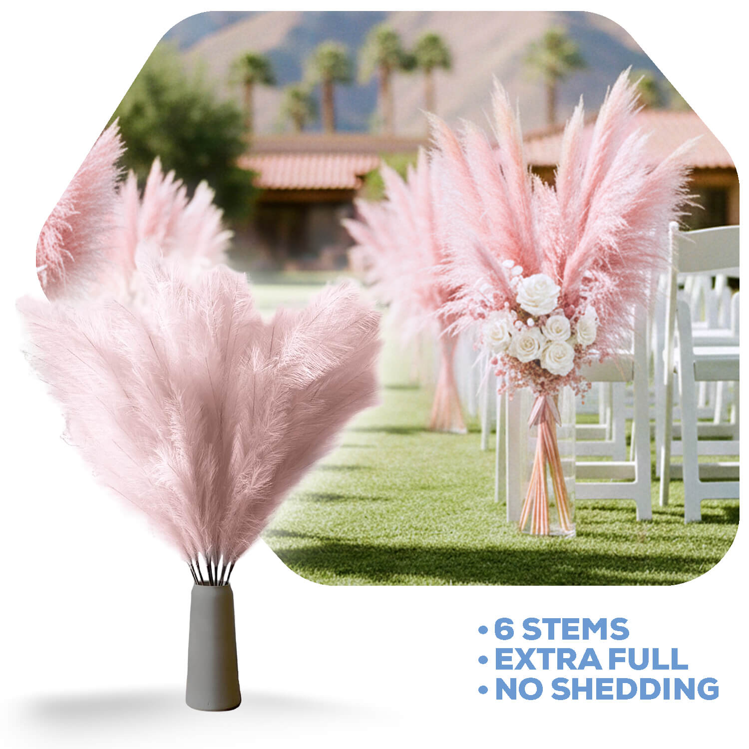 Faux Pampas Grass - 6 Stems - 48