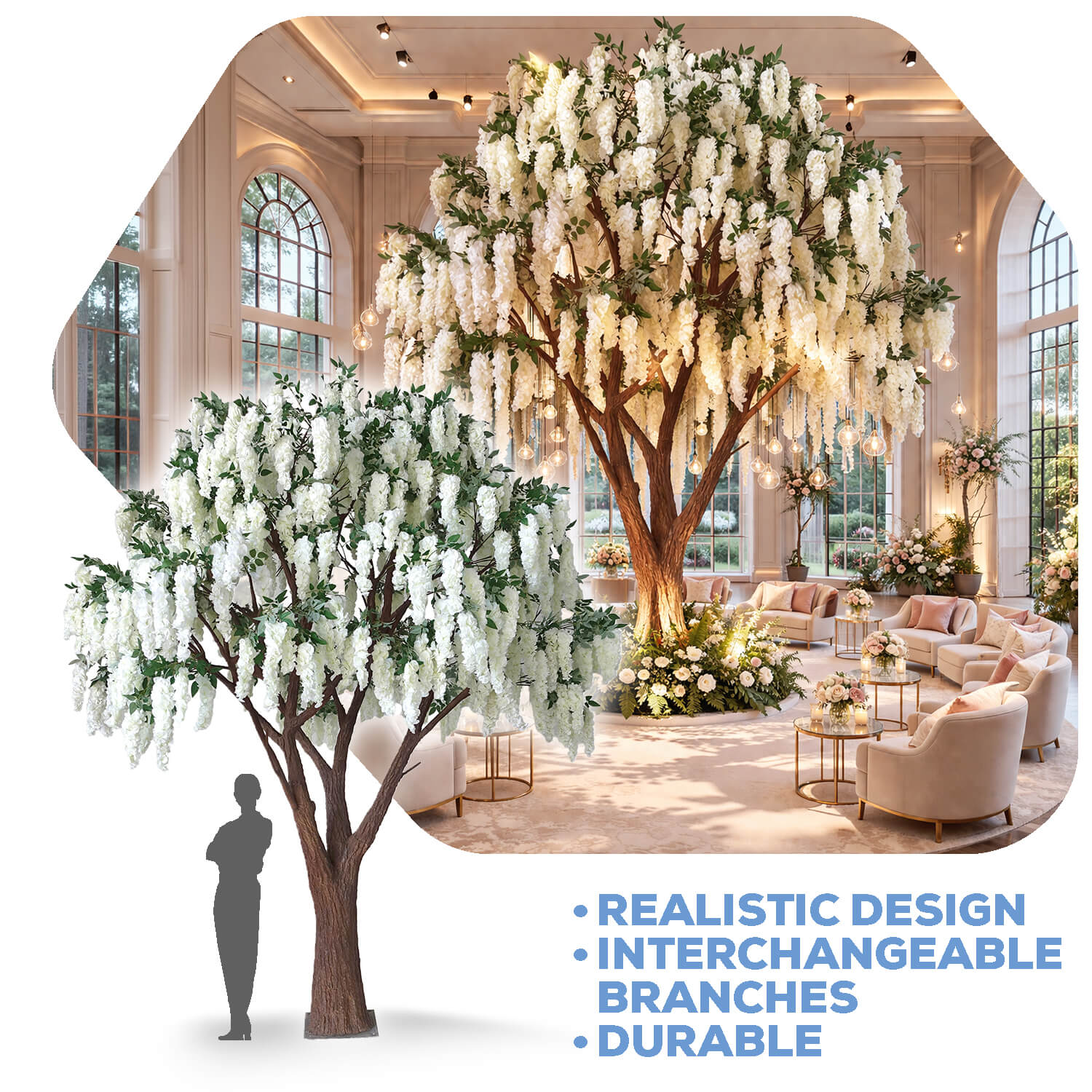 HUGE 13ft Fake White Wisteria Tree - 60 Interchangeable Branches! |  ModTree Collection
