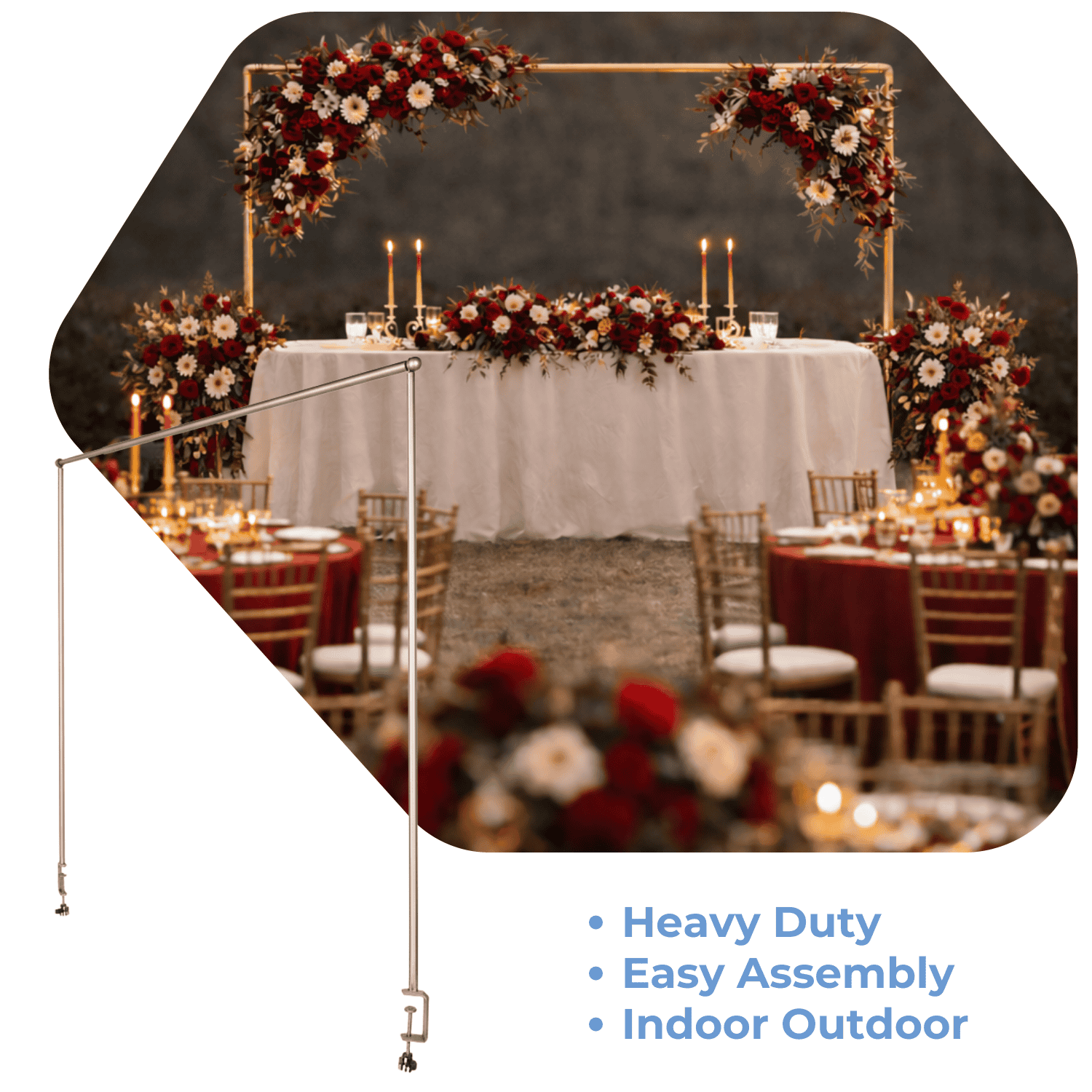 3.5ft H x 6.5ft W – Gold Metal Over-the-Table Rod Stand with Adjustable ...