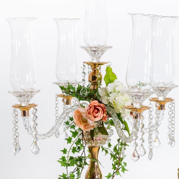DecoStar™ 5 Arm Crystal Candelabra 39 in Gold