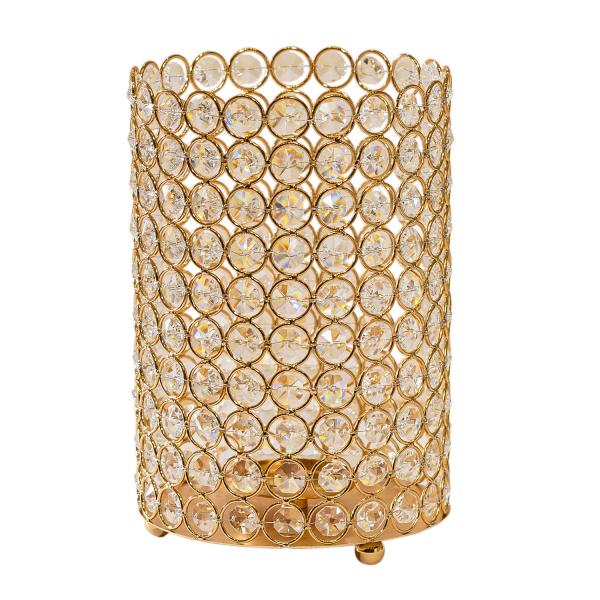 Crystal Candle Cylinder / Pillar in Soft Gold Medium 6W x 9H